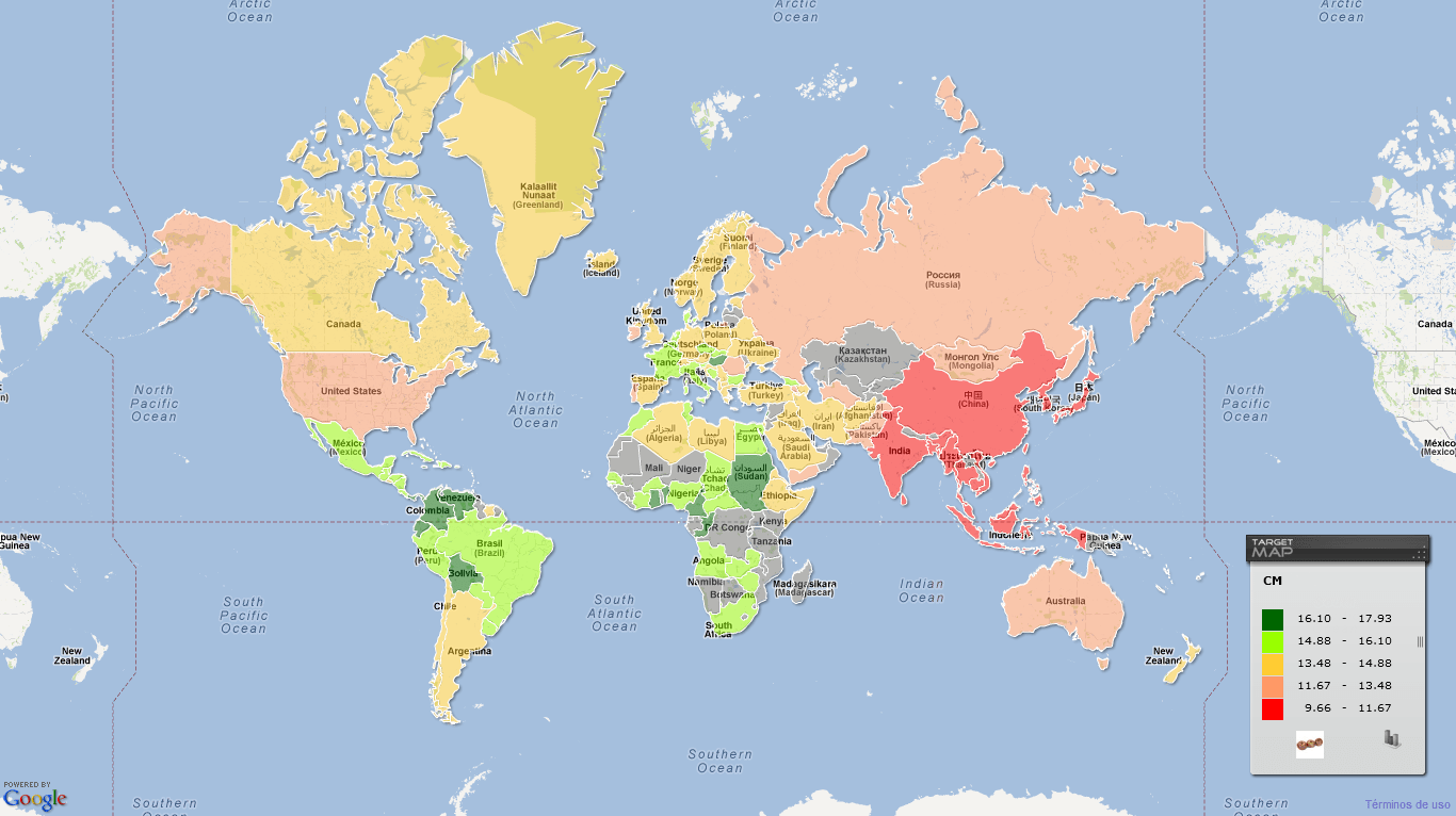 Mapa del tamaño del pene por países - Vida Nómada